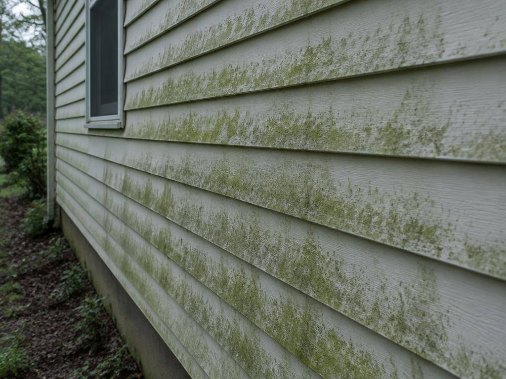 Example of green algae on the shaded side of vinyl siding
