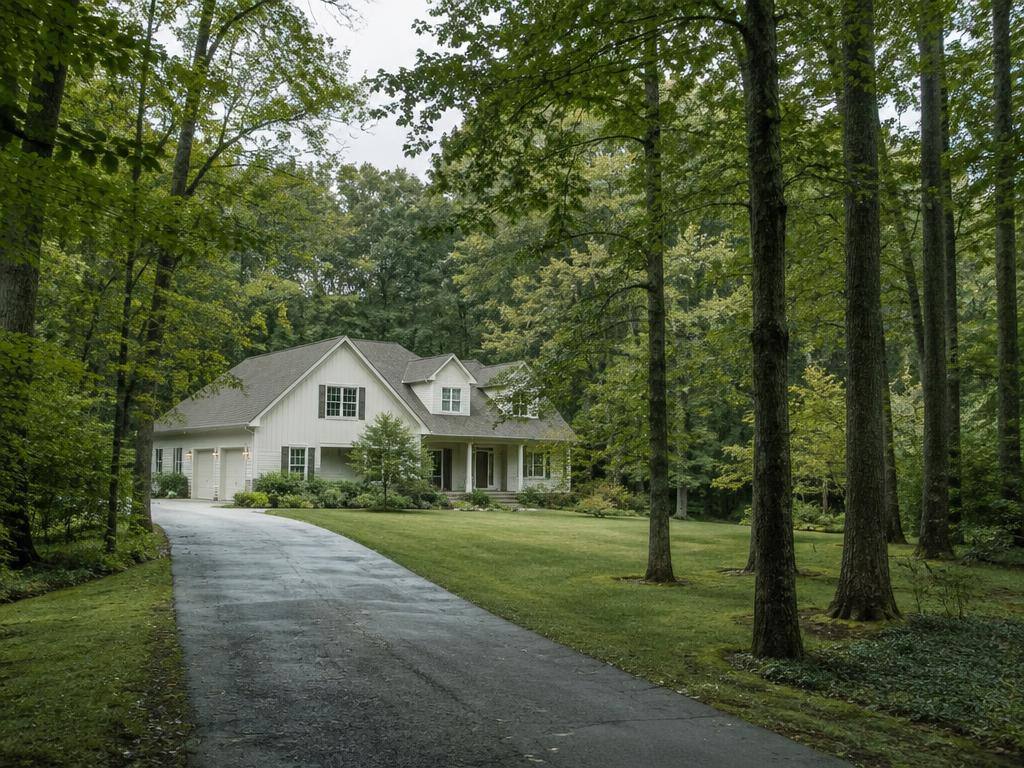 Home on a large wooded lot at the end of a long driveway